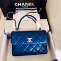 Chanel  Small Trendy CC Top Handle Bag Quilted Lambskin Navy Blue