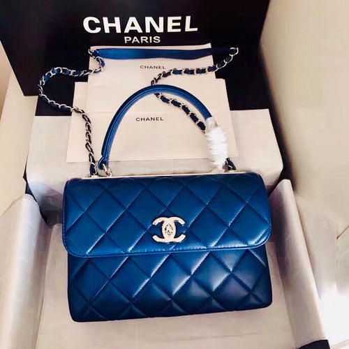 Chanel  Small Trendy CC Top Handle Bag Quilted Lambskin Navy Blue