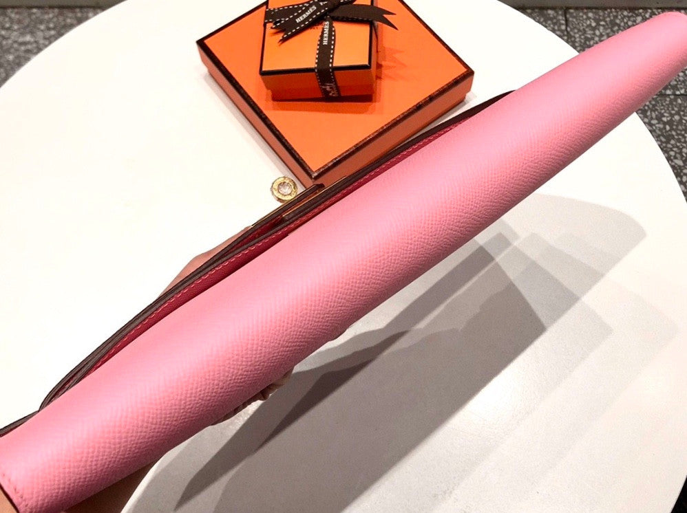 HERMES KELLY CUT CLUTCH BAG SAKURA PINK EPSOM GOLD HARDWARE
