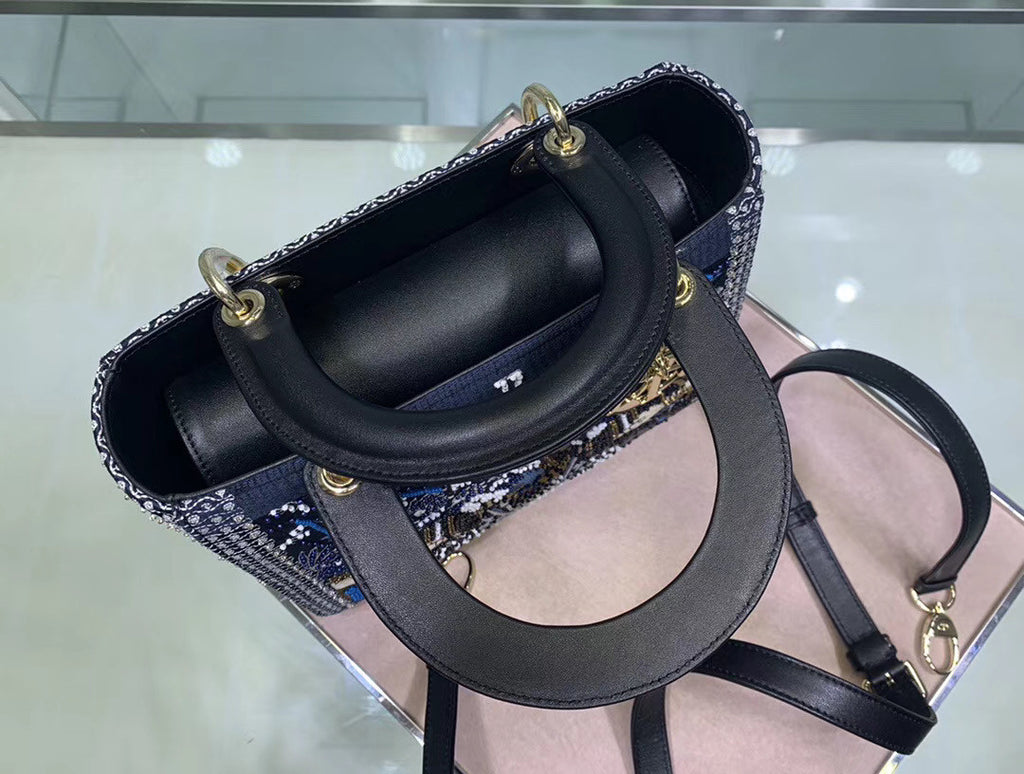 Christian Dior STARS LADY DIOR MEDIUM TAROT BEADED CANVAS BAG