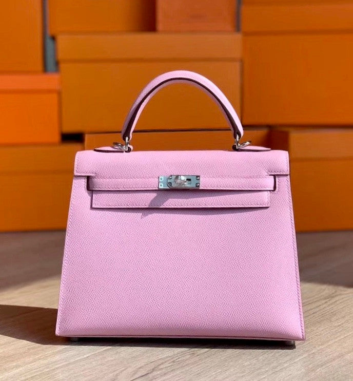 Hermes Mauve Sylvestre Kelly 25 cm Epsom Palladium Hardware