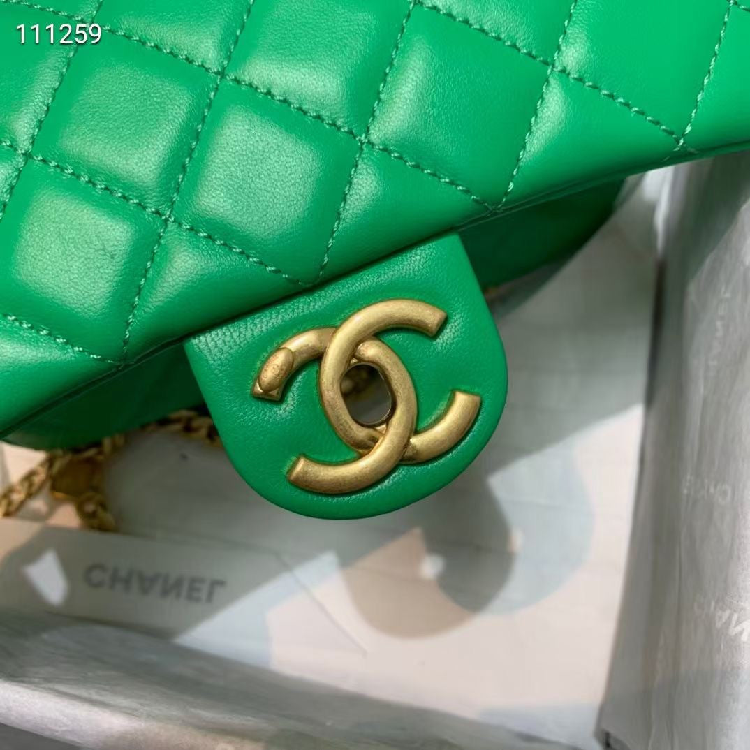Chanel Flap Bag with  Resin & Gold-Tone Metal Green Small