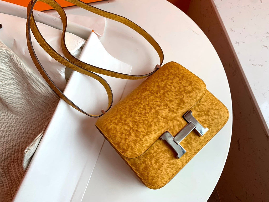 Hermes 9D Amber Constance 18 Epsom bag with Palladium Hardwares