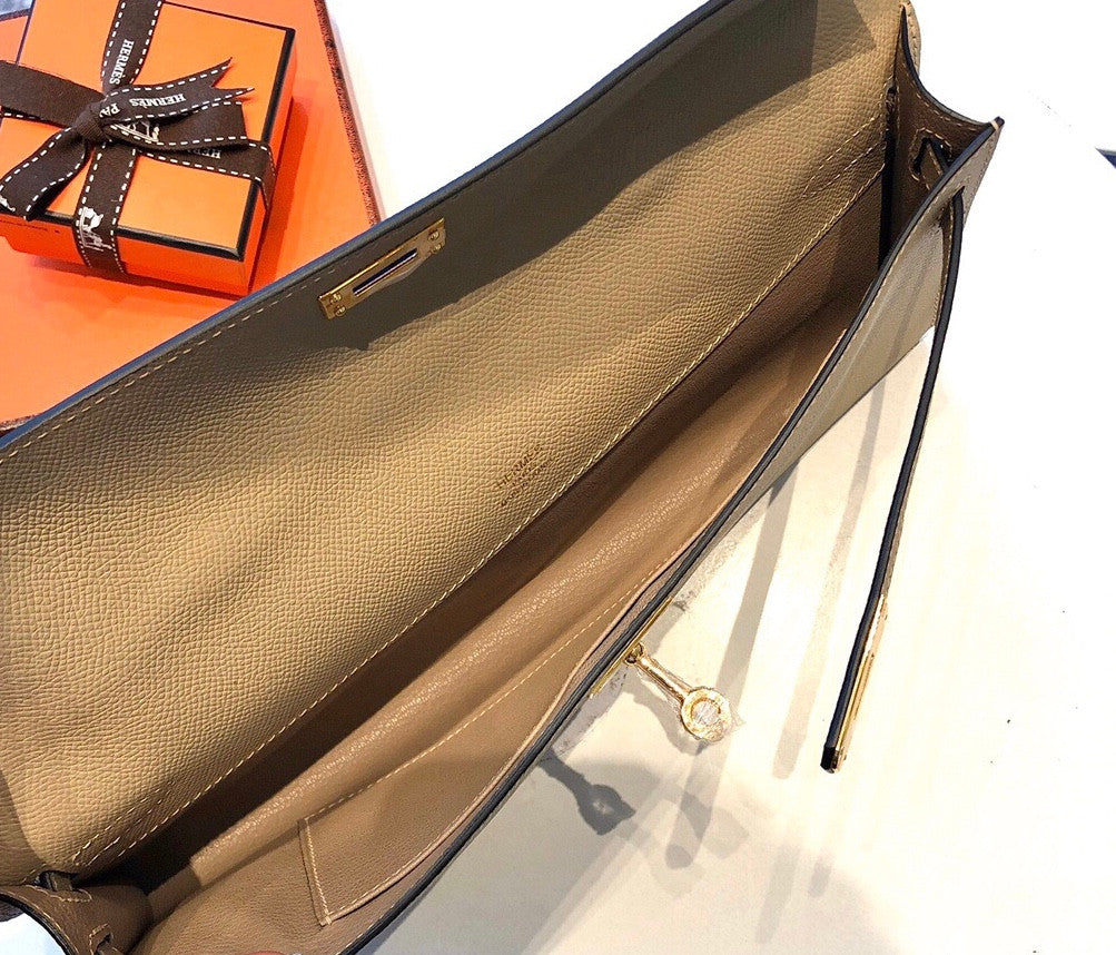 HERMES KELLY CUT CLUTCH BAG TRENCH EPSOM GOLD HARDWARE