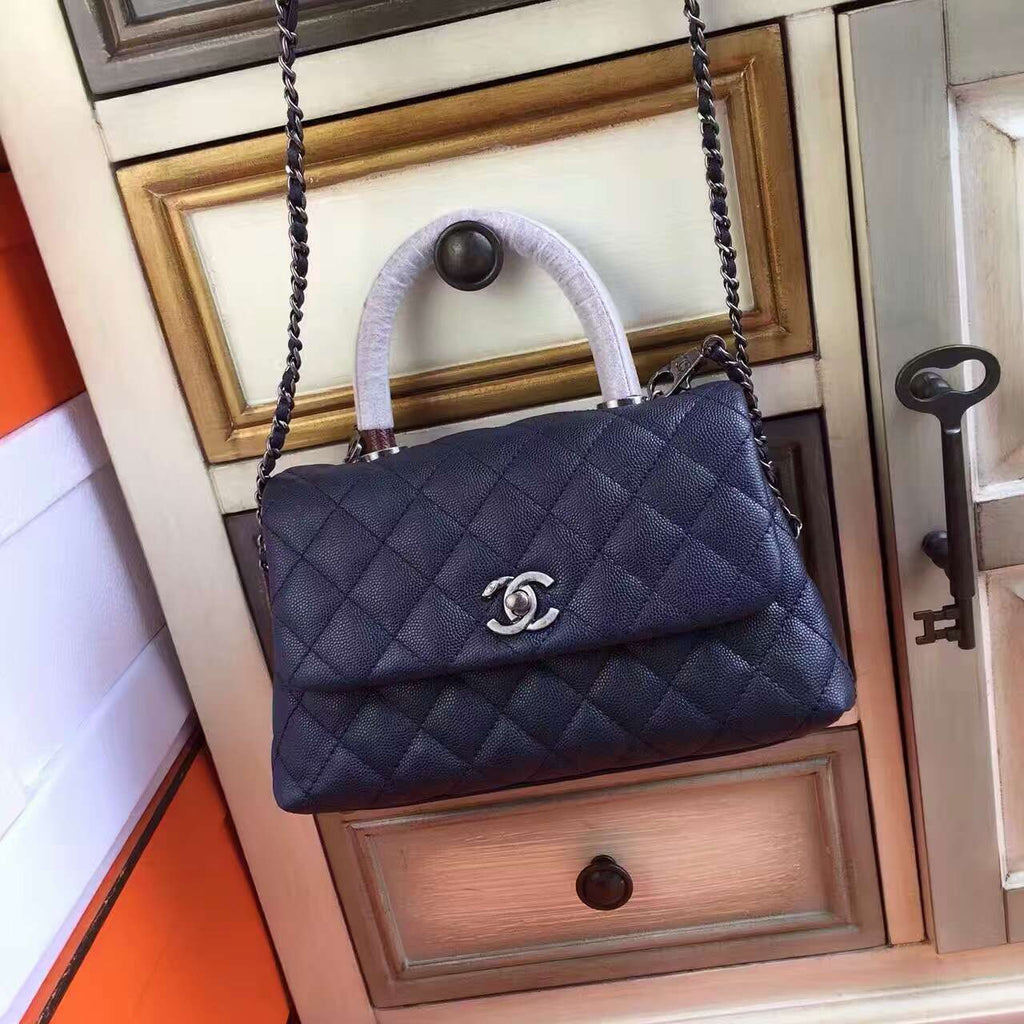 Chanel Blue Calfskin/Lizard Coco Handle Small Bag