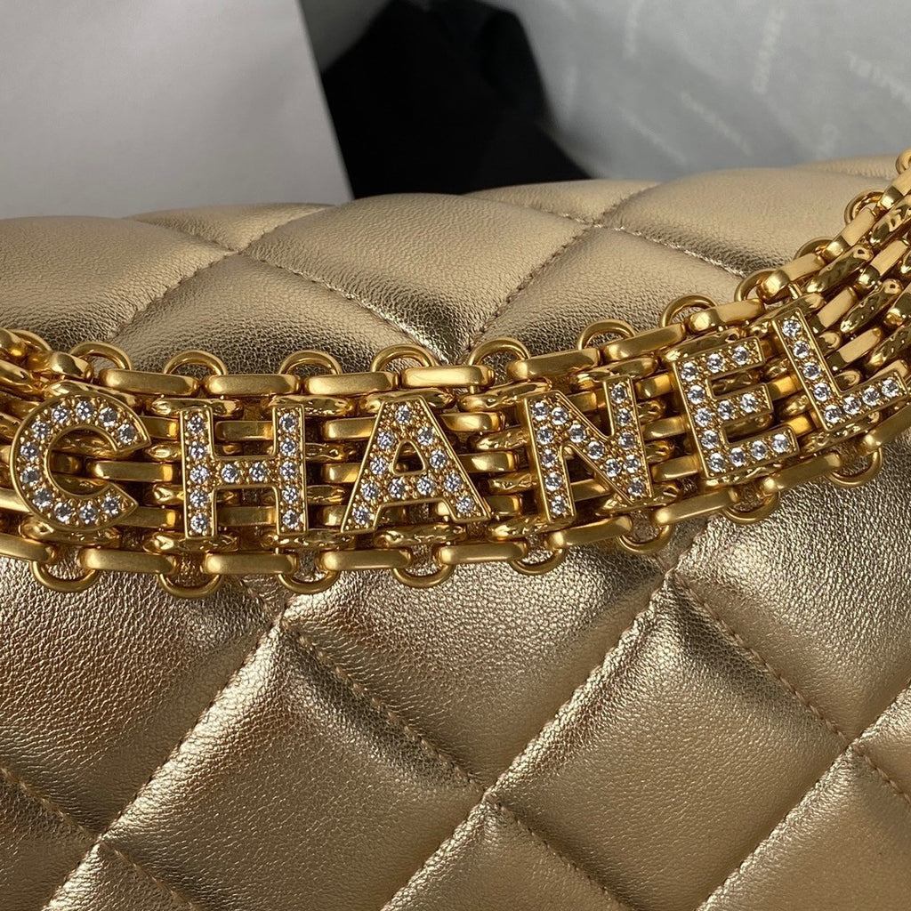 Chanel Diamanté & Gold Metal SMALL FLAP BAG 2022 GOLD