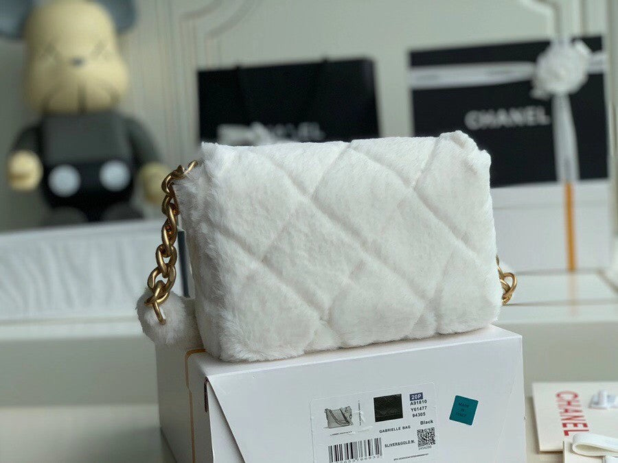 Chanel Shearling Lambskin Flap Bag White