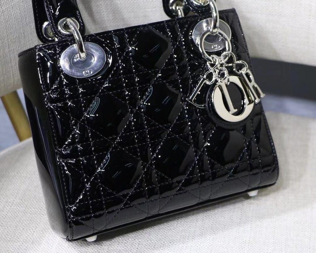 Christian Dior MINI LADY DIOR BAG Black Patent Cannage Calfskin
