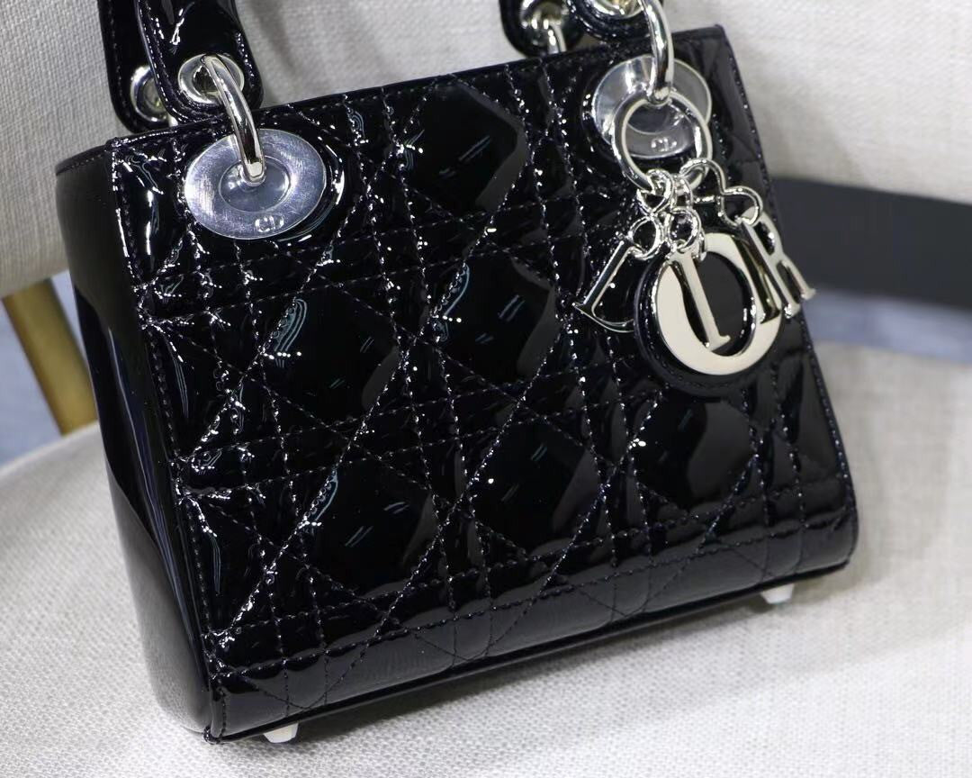 Christian Dior MINI LADY DIOR BAG Black Patent Cannage Calfskin