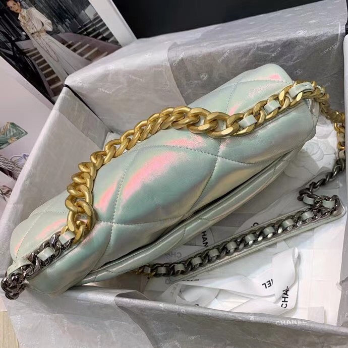 CHANEL 19 Iridescent White Large Flap Bag