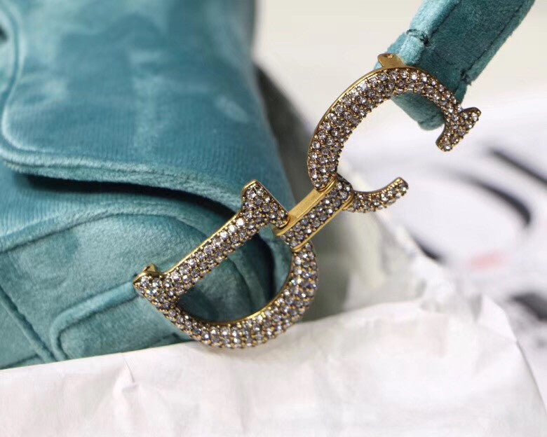 Christian Dior MINI SADDLE VELVET BAG BLUE