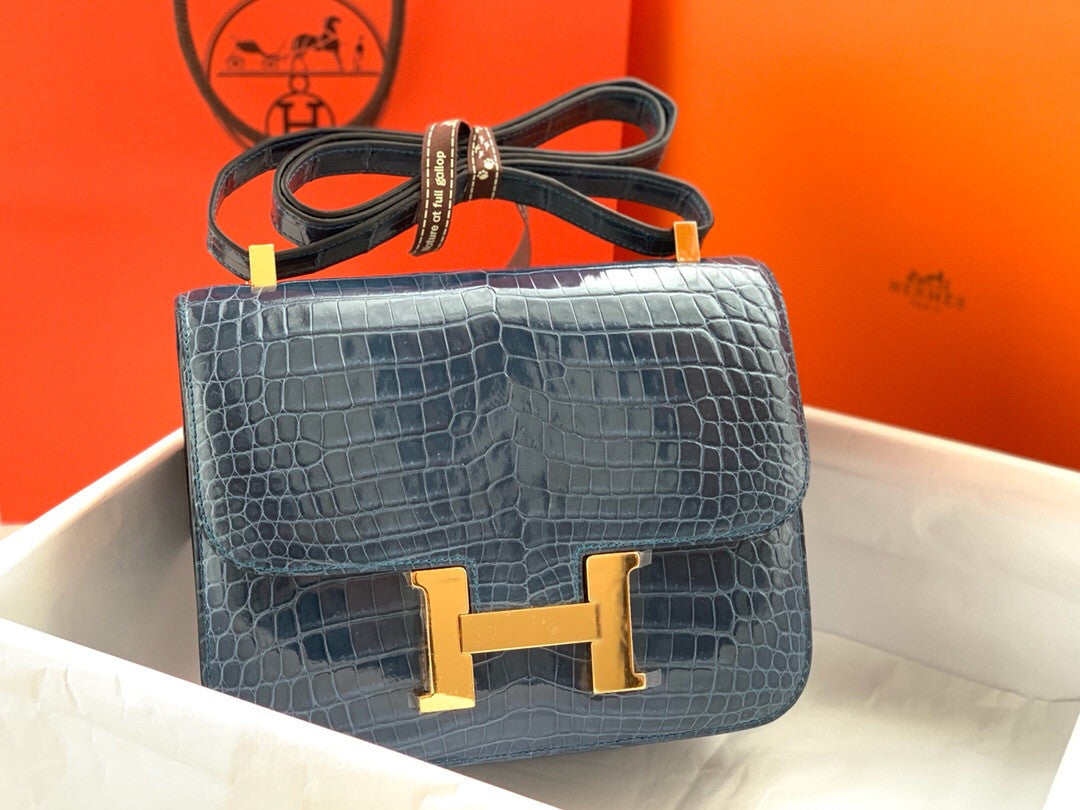 Hermes  1P Blue Colvert Constance 23 Porosus Crocodile