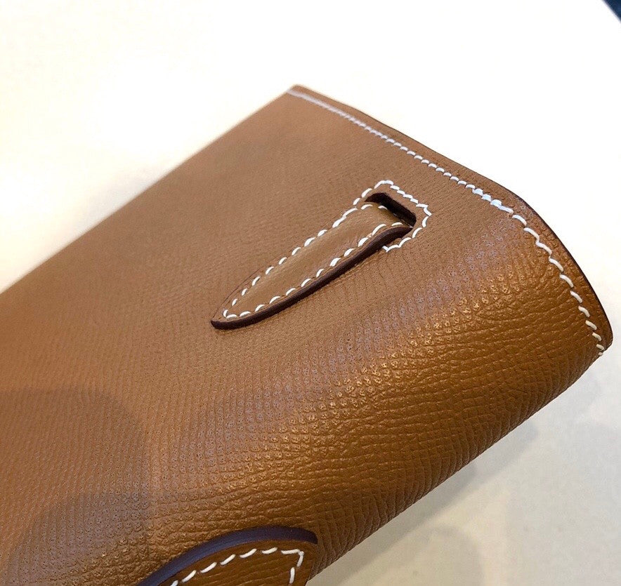 HERMES KELLY CUT CLUTCH BAG GOLD EPSOM PALLADIUM HARDWARE