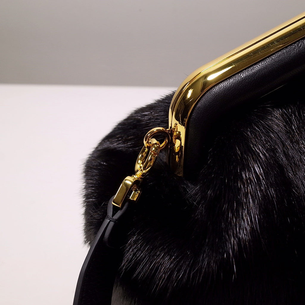 FENDI FIRST MEDIUM Black mink bag