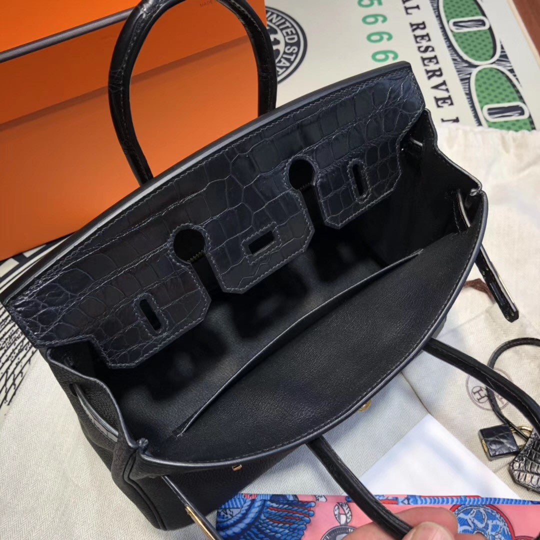Hermes Birkin 30 Bag Limited Edition Patchwork Black Alligator