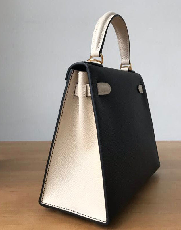 Hermes Special Order Black/ Craie Kelly 25 cm Epsom Gold Hardware