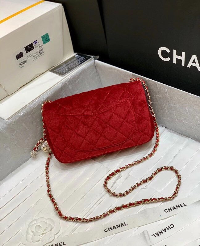 Chanel Velvet Flap Bag Red