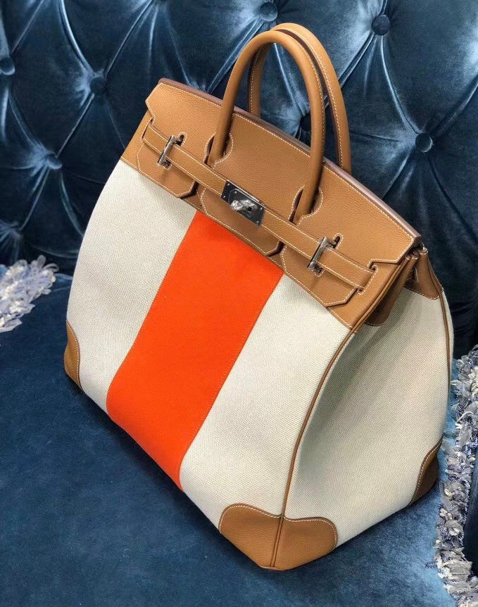 Hermes Birkin 40 HAC Gold Togo Toile De Camp Palladium Hardware