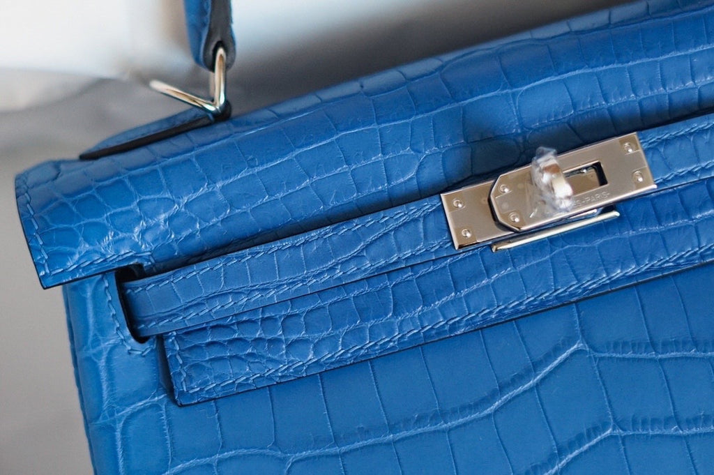 Hermes Blue Hydra NILOTICUS CROCODILE KELLY 25 WITH PALLADIUM  HARDWARE