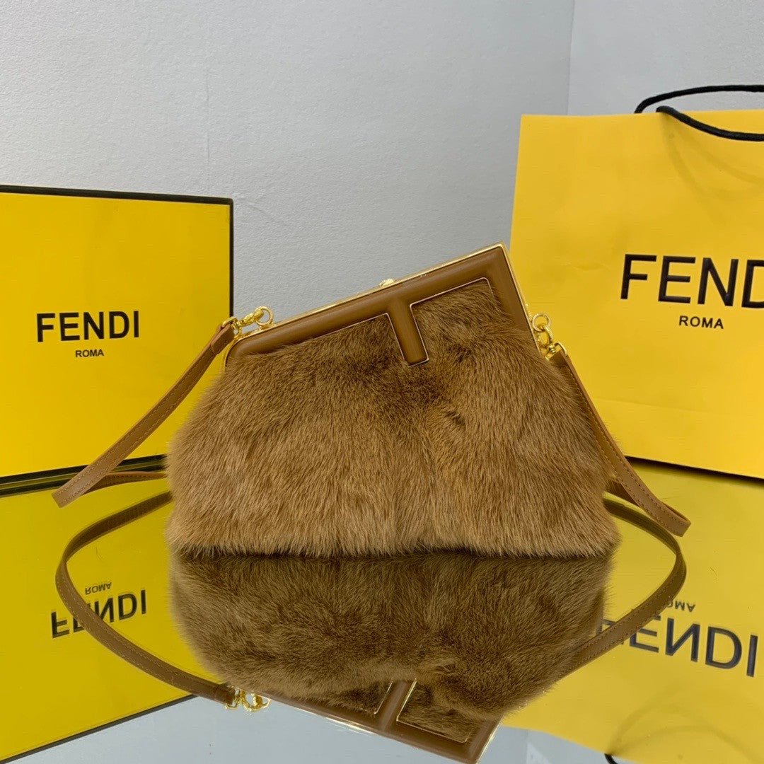 FENDI FIRST SMALL Brown mink bag