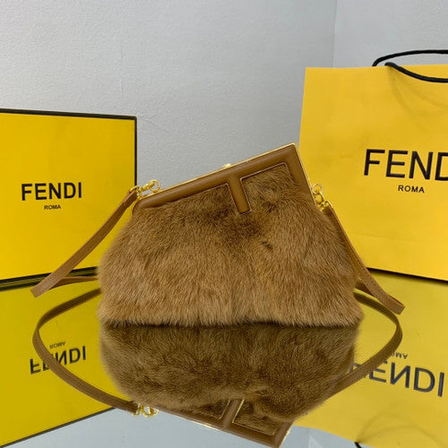 FENDI FIRST SMALL Brown mink bag