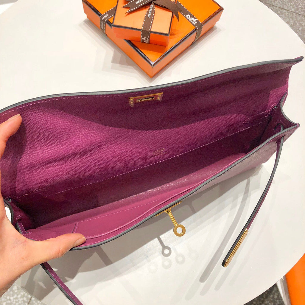 HERMES KELLY CUT CLUTCH BAG TOSCA EPSOM GOLD HARDWARE