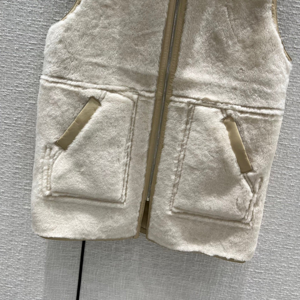Hermès Reversible long leather vest Ivory