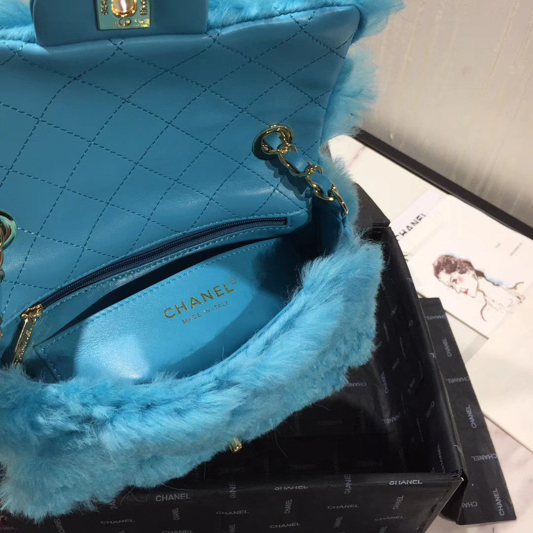 Chanel Small Shearling Lambskin Flap Bag Blue