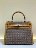 HERMÈS KELLY 25 SELLIER QUADRILLE CHIA SWIFT AND CANVAS PALLADIUM HARDWARE