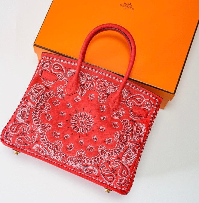 Hermes x Jay Ahr Special Edition custom-embroidering  Red Birkin Bag 30cm Epsom Leather Gold Hardware [Carry by Kylie Jenner, Cardi B]