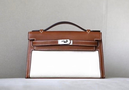 Hermès Limited Edition Mini Kelly Pochette Barenia Natara  leather/ Toile  Palladium hardware