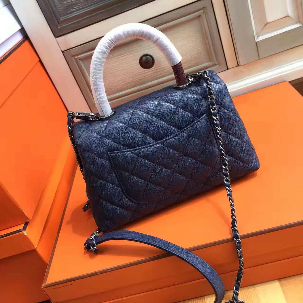 Chanel Blue Calfskin/Lizard Coco Handle Small Bag