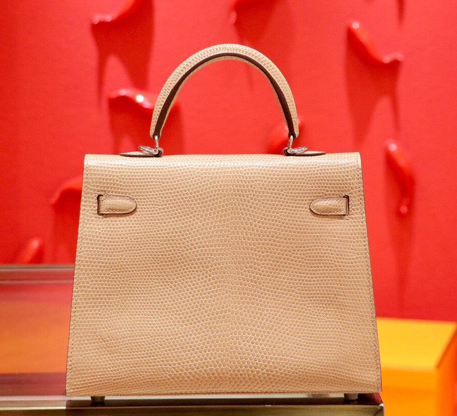 Hermes Kelly 25 Bag Sellier Abricot  Lizard Palladium