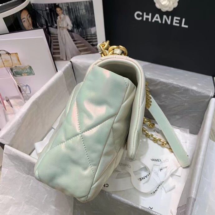 CHANEL 19 Iridescent White Large Flap Bag