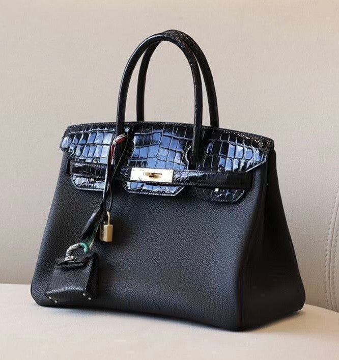 Hermès Black Niloticus Crocodile /Togo Birkin Touch 25cm Palladium Hardware