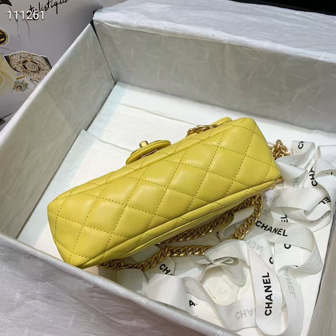Chanel Flap Bag with  Resin & Gold-Tone Metal Yellow Small