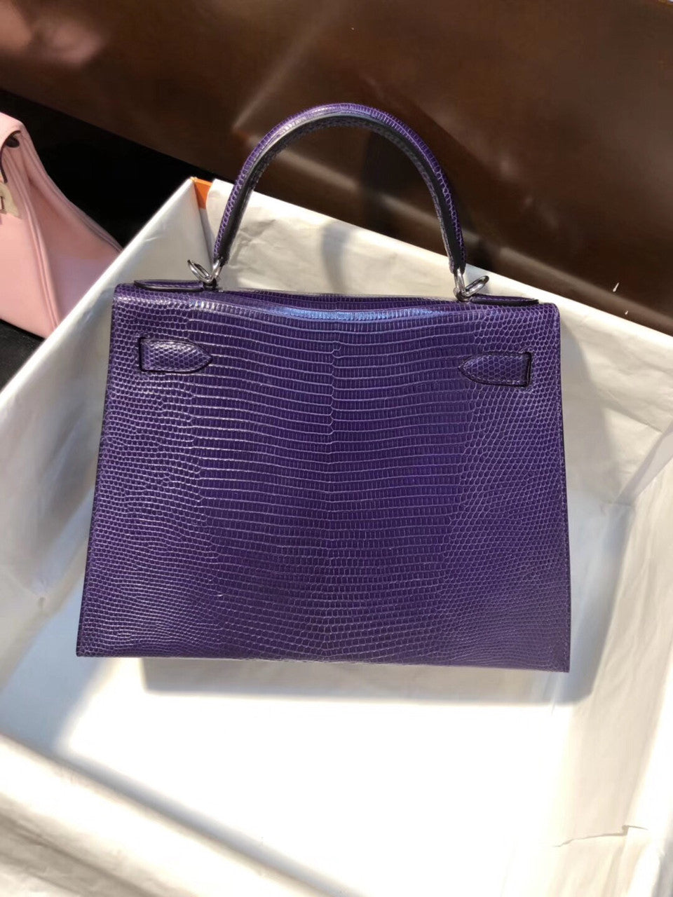Hermes 9W Ultraviolet Lizard Kelly 28 Bag Palladium Hardware