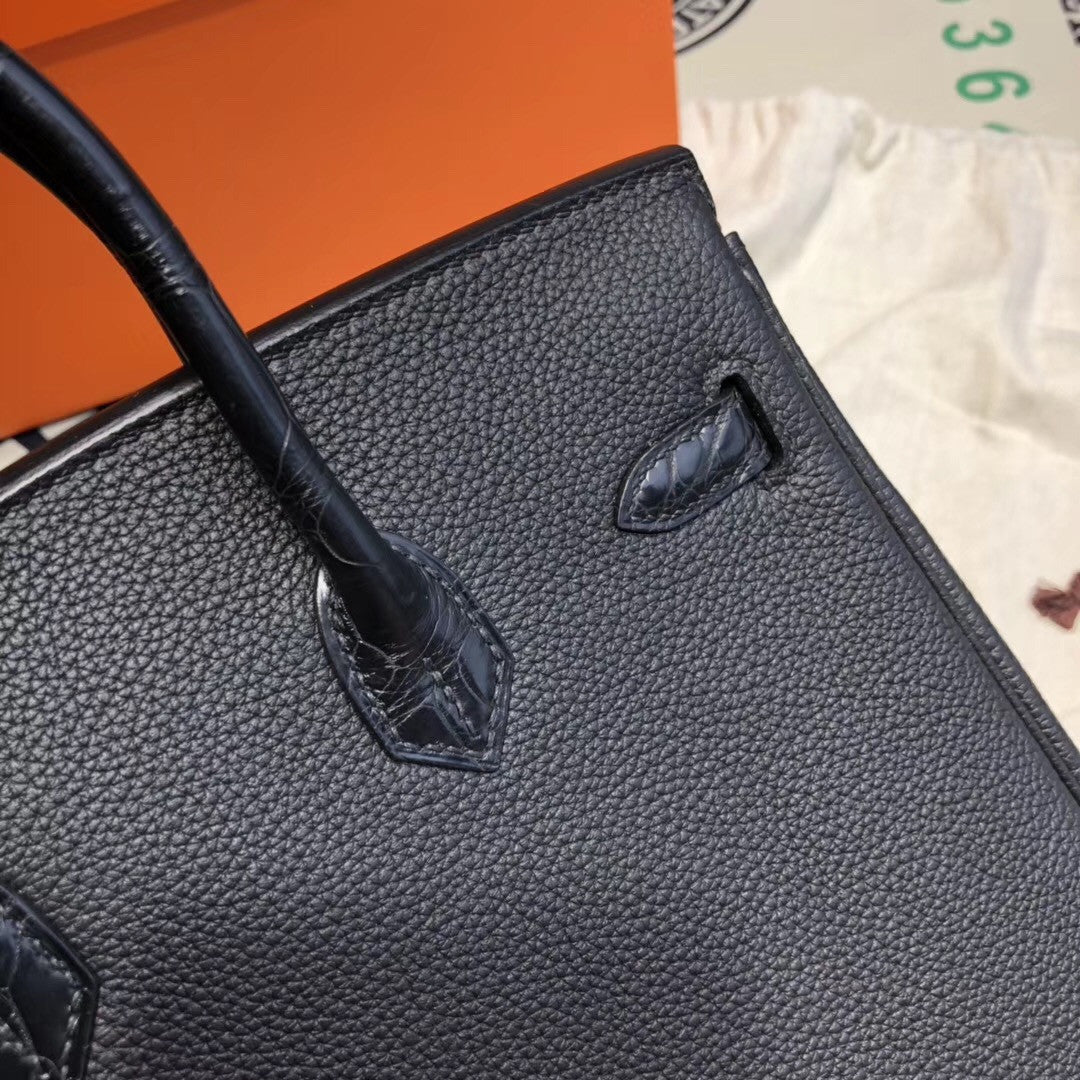 Hermes Birkin 30 Bag Limited Edition Patchwork Black Alligator