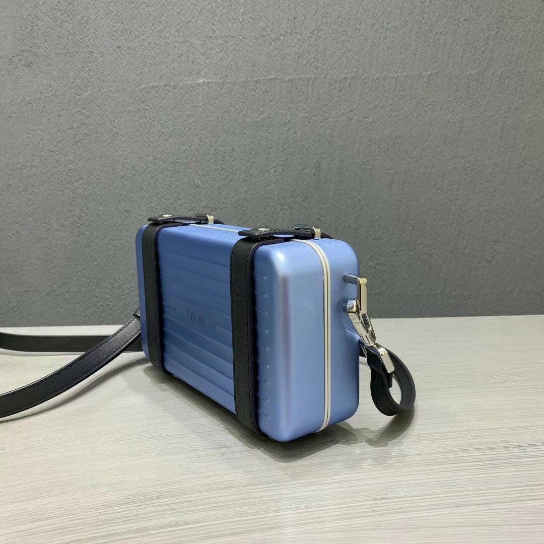 Christian Dior Blue DIOR AND RIMOWA PERSONAL CLUTCH IN ALUMINUM AND GRAINED CALFSKIN