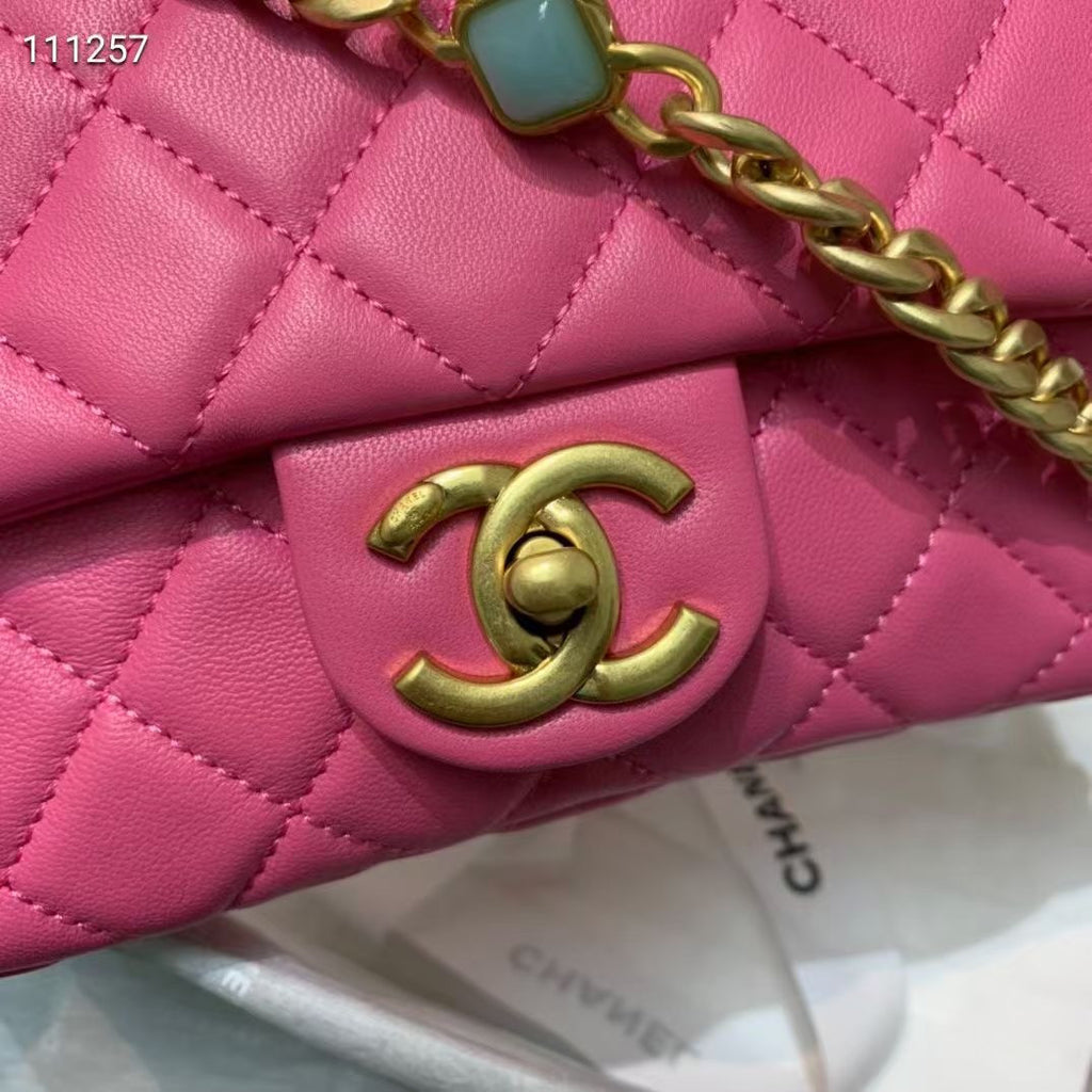 Chanel Flap Bag with  Resin & Gold-Tone Metal Pink Small