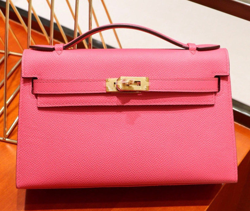 Hermès  8W Rose Azalee Mini Kelly Pochette Epsom leather Gold hardware
