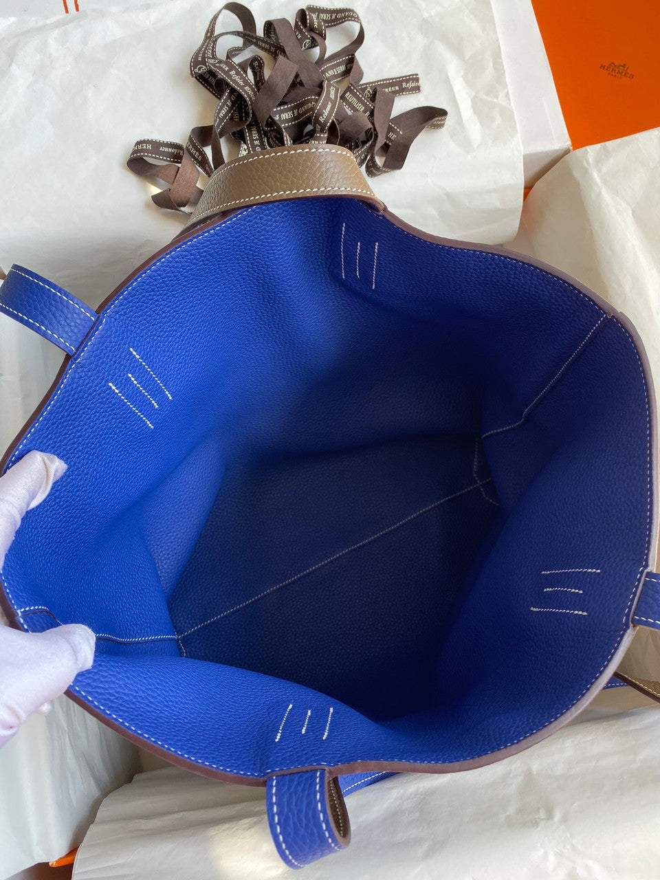 Hermes Double Sens Tote 30 Etoupe & Blue Electric