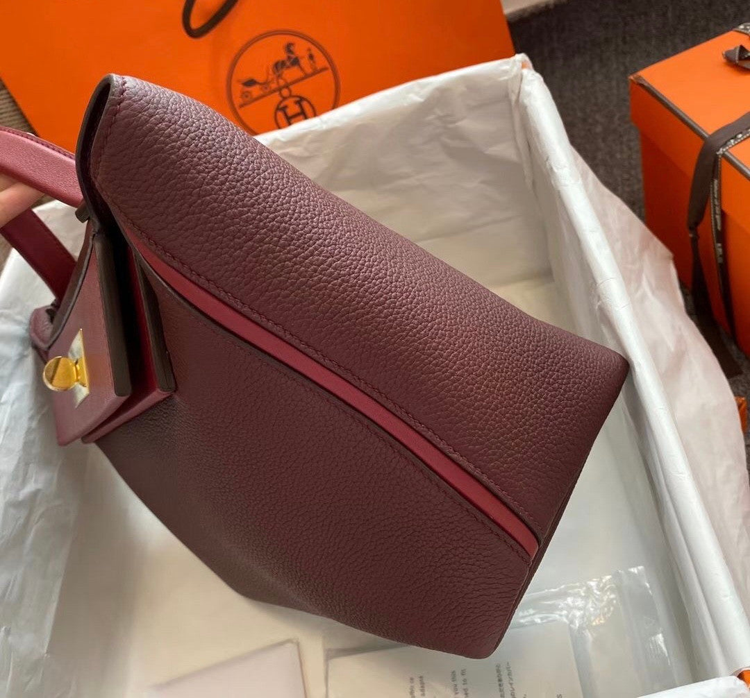 Hermes Kelly 24/24 Bordeaux/Red Swift & Togo Leather with Gold Hardware