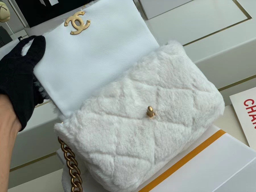 Chanel Shearling Lambskin Flap Bag White
