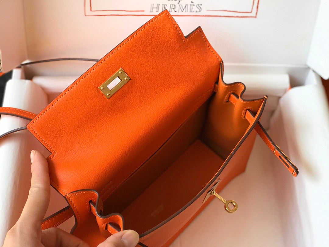 Hermes Orange Kelly Danse Bag Evercolour Leather Gold Hardware
