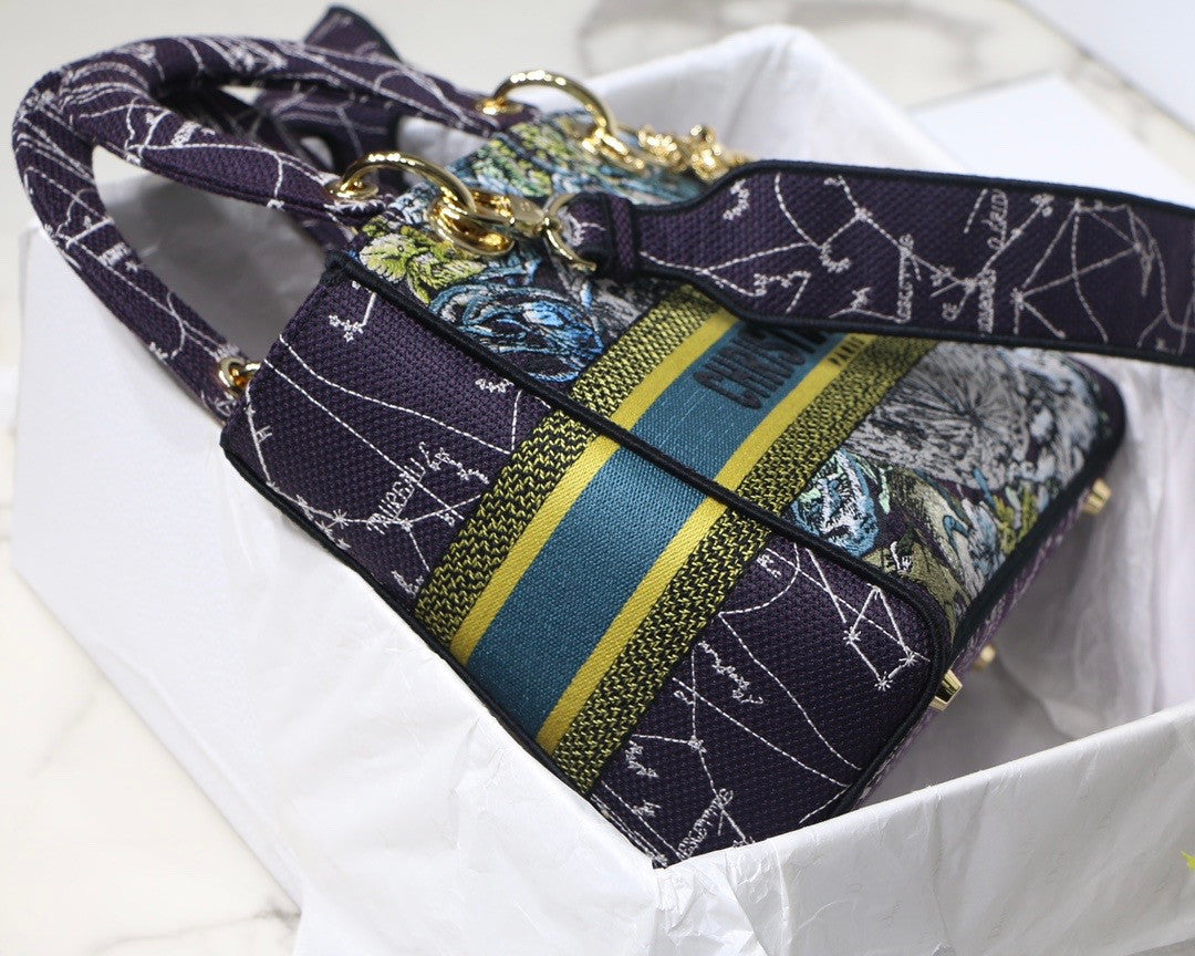 Christian Dior MEDIUM LADY D-LITE BAG Blue Dior Constellation Embroidery