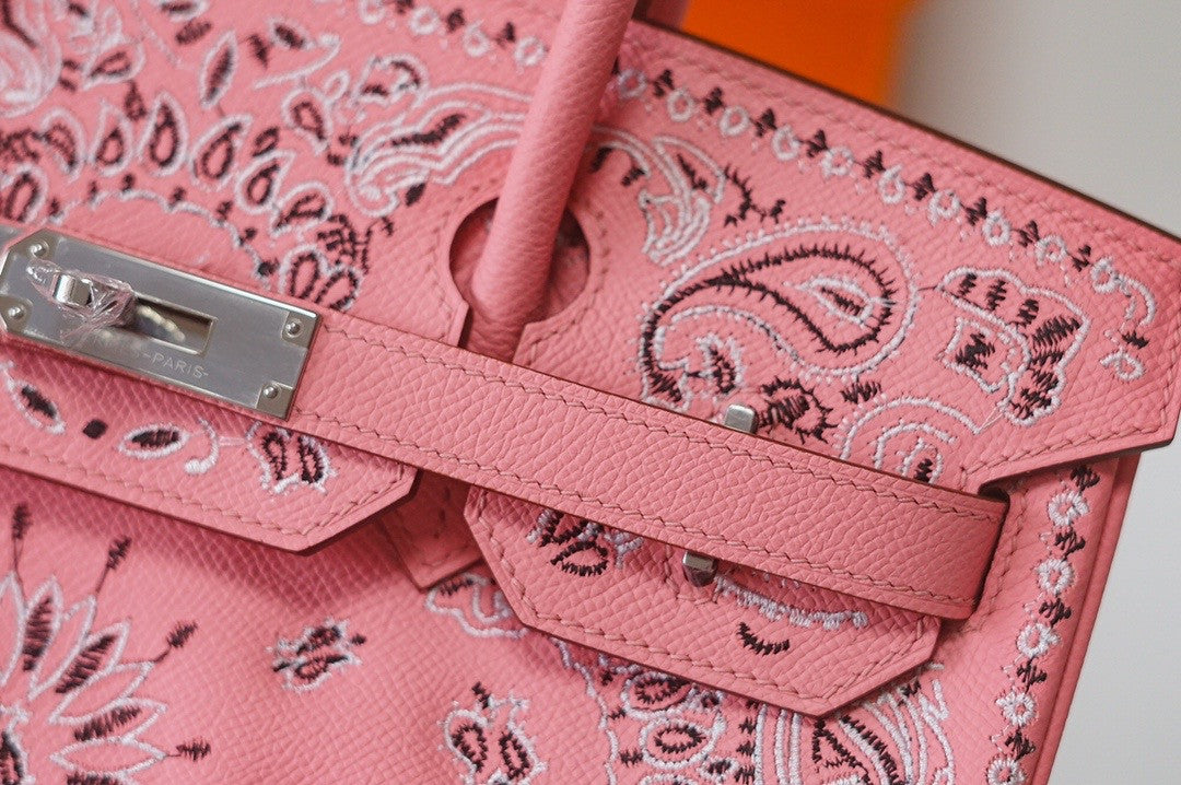Hermes x Jay Ahr Special Edition custom-embroidering  Pink Birkin Bag 30cm Epsom Leather Palladium Hardware [Carry by Kylie Jenner, Cardi B]