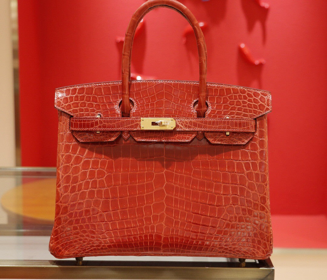 Hermes CK31 Honey Brown Birkin 30 in Porosus  Crocodile with Gold hardware