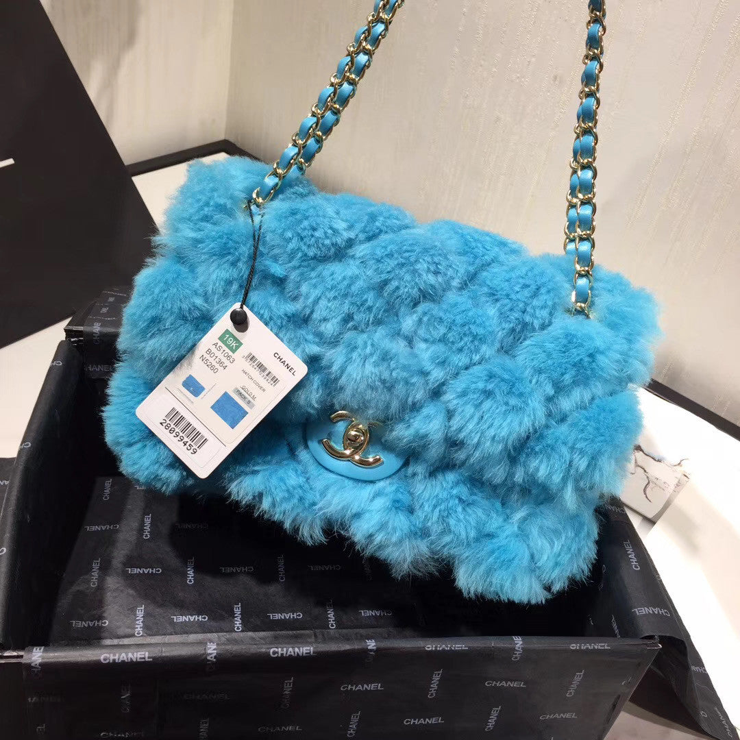 Chanel Shearling Lambskin Flap Bag  Blue