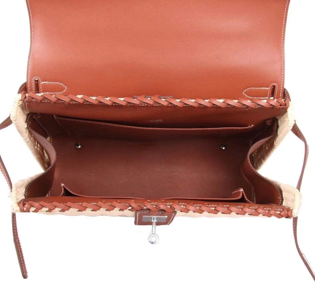 Hermes Limited Edition Brown Picnic Kelly 35 Wicker Palladium Hardware